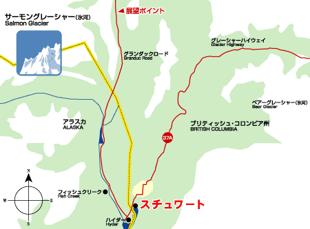 サーモン氷河案内図